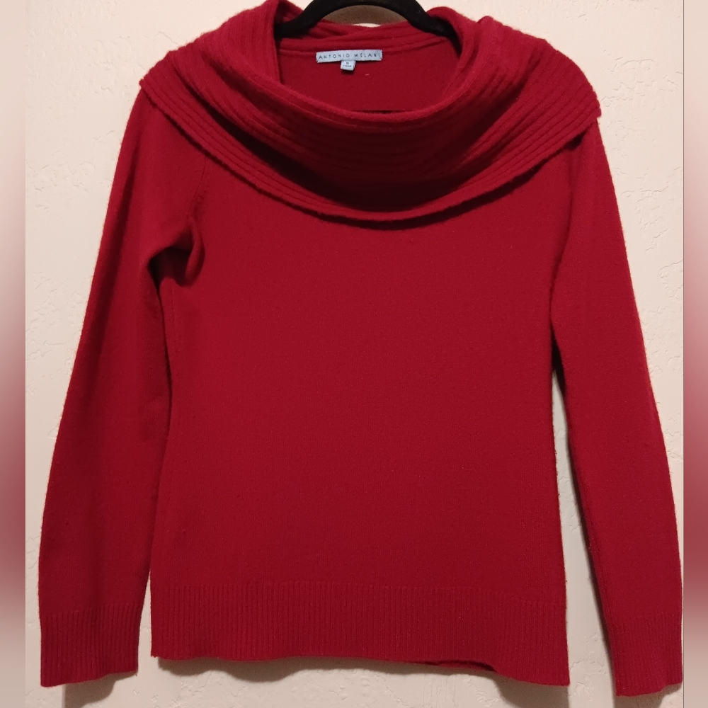 Antonio Melani Sweater 100% Cashmere Women Pullover SxS Red  Cowl Neck Stretch